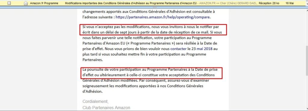 Mise en confomrité RGPD pour Amazon Partenaires