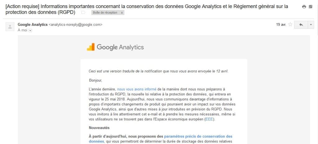 Mise en conformité RGPD Google Analytics