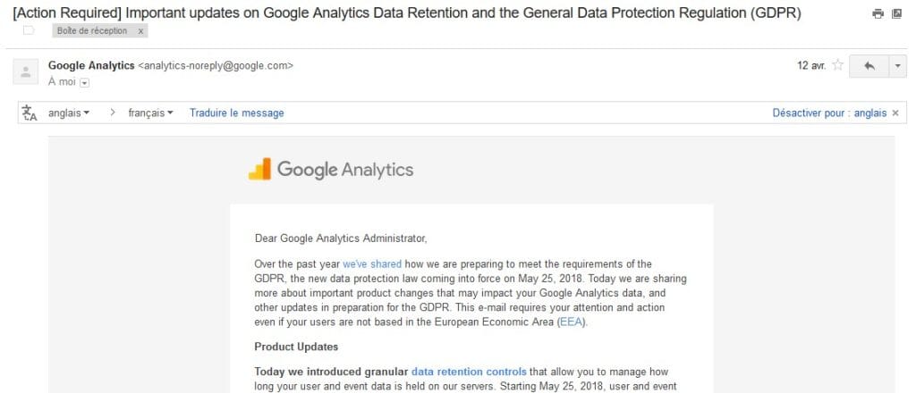 Mise en conformité GDPR Google Analytics